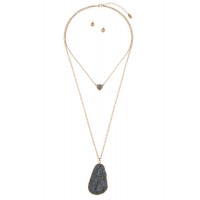 Coeur Grey Double Layered Heart & Druzy Pendant Necklace